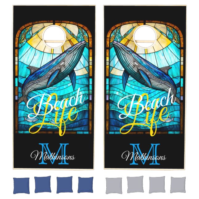 Modern Beach Life Whale in the ocean Cornhole Set (Set)