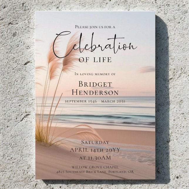 Modern Beach Ocean Celebration of Life Memorial Invitation (Creator Uploaded)