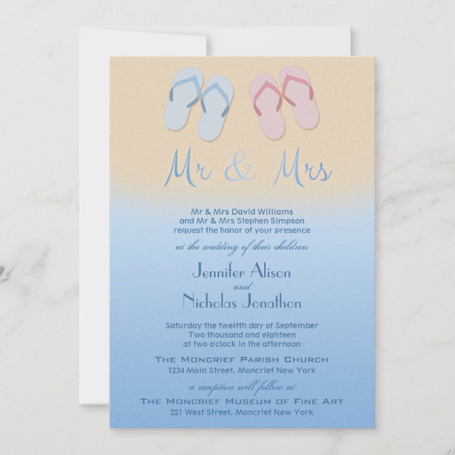 Modern Beach or Destination Wedding Flip Flops Invitation (Front)