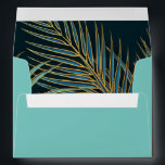 Modern Beach Palm Blue Gold Teal Tropical Wedding Envelope<br><div class="desc">For our tropical beach wedding designed we envisioned a serene sea-side glamorously adorned for a tropical chic wedding with no luxurious detail overlooked. We see green palm fronds waving in the breeze which inspires the dark teal, blue and sea green colors with a touch of yellow. The design is modern...</div>