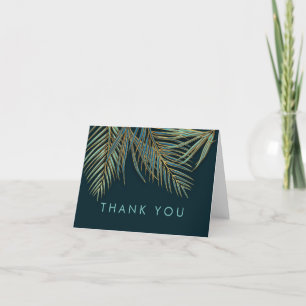 Modern Beach Palm Gold Blue Teal Tropical Letterpress Thank You Card