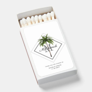 Modern Beach Palm Tree Wedding Favor Personalized Matchboxes