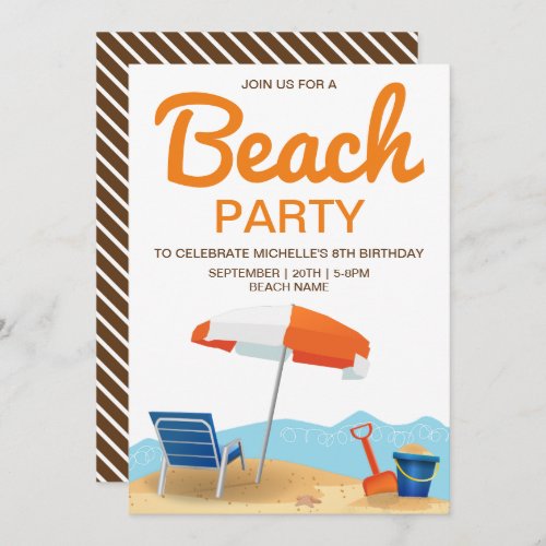 Modern Beach Party Kids Birthday Party Invitation