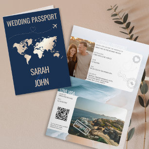 Modern Beach Passport Destination Wedding QR Code Invitation