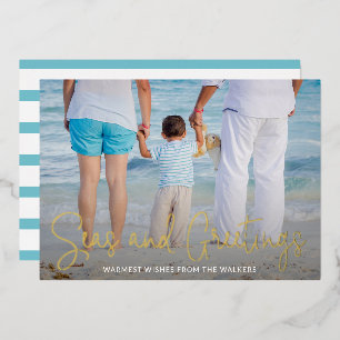 Modern Beach Photo Elegant Christmas Foil Holiday Card