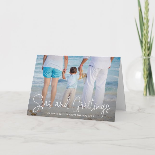 Modern Beach Photo Elegant Christmas Holiday Card (Front)