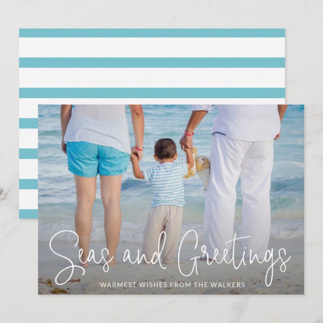 Modern Beach Photo Elegant Christmas Holiday Card (Front/Back)