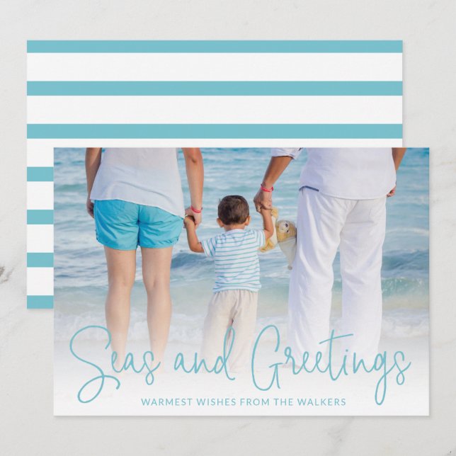 Modern Beach Photo Elegant Christmas Holiday Card (Front/Back)