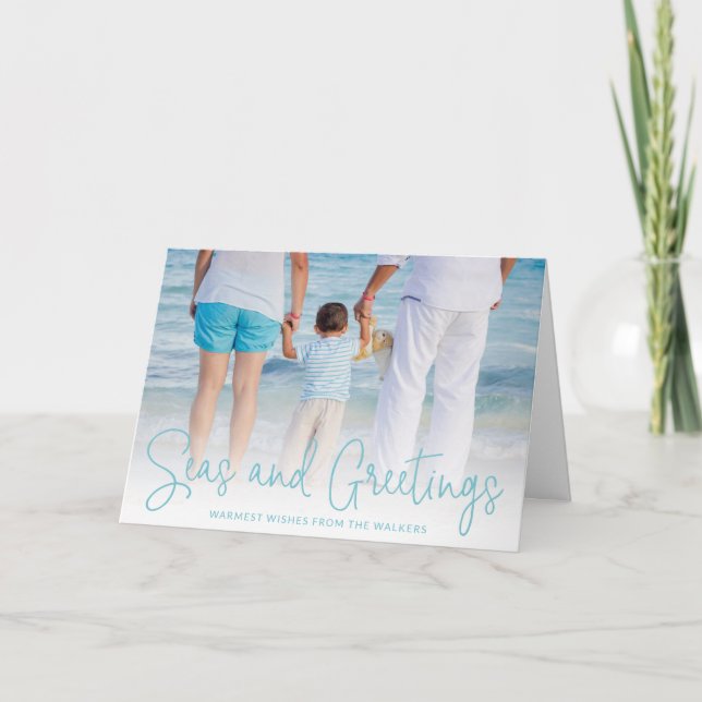 Modern Beach Photo Elegant Christmas Holiday Card (Front)