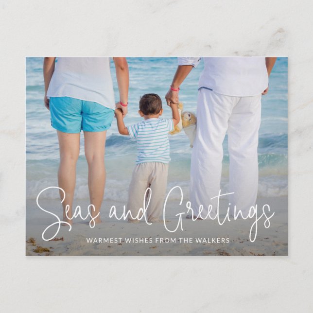 Modern Beach Photo Elegant Christmas Holiday Postcard (Front)