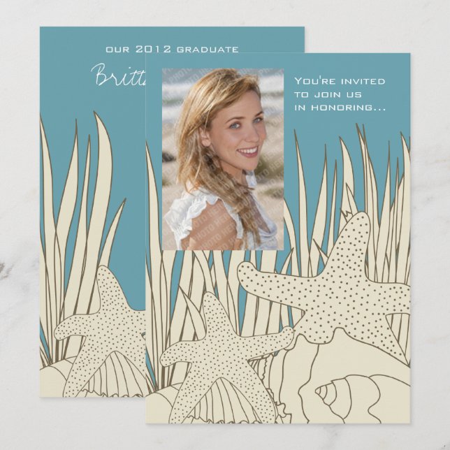 Modern Beach Photo Graduation Party Invitation (Front/Back)