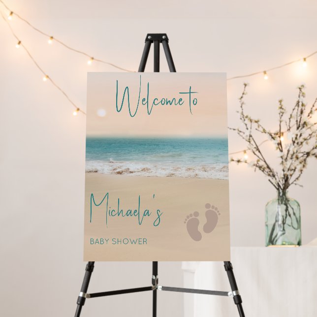 Modern Beach Photo Welcome Thank You Foam Boards (In Situ (Stand))