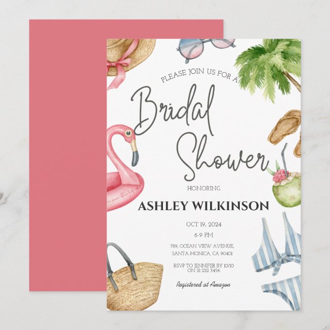 Modern Beach Pool Party Summer Bridal Shower Invitation (Front/Back)