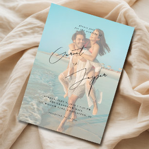 Modern Beach Romance Budget Overlay Photo Wedding Invitation