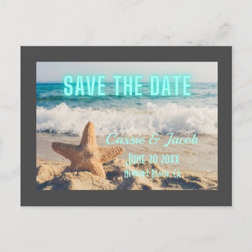 Modern Beach Scene Gray Border Save the Date Announcement Postcard