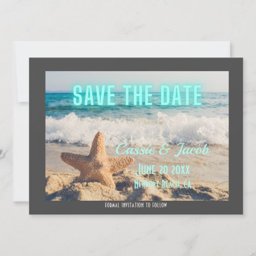 Modern Beach Scene  Neon Save the Date