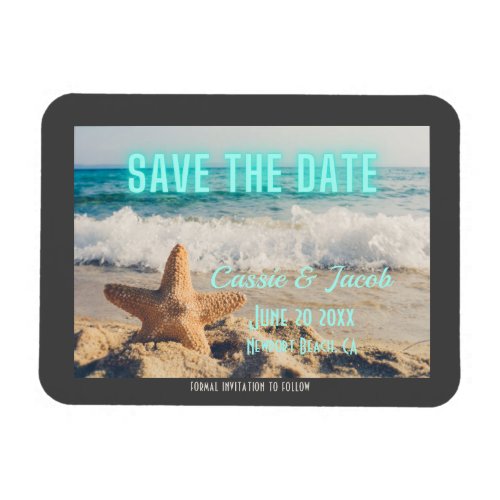 Modern Beach Scene  Neon Save the Date Magnet