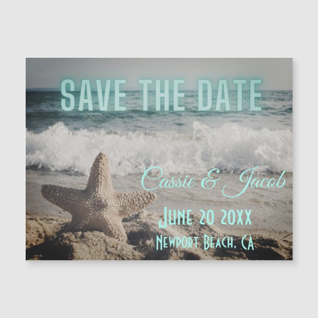 Modern Beach Scene Save the Date Magnetic Card (Front)