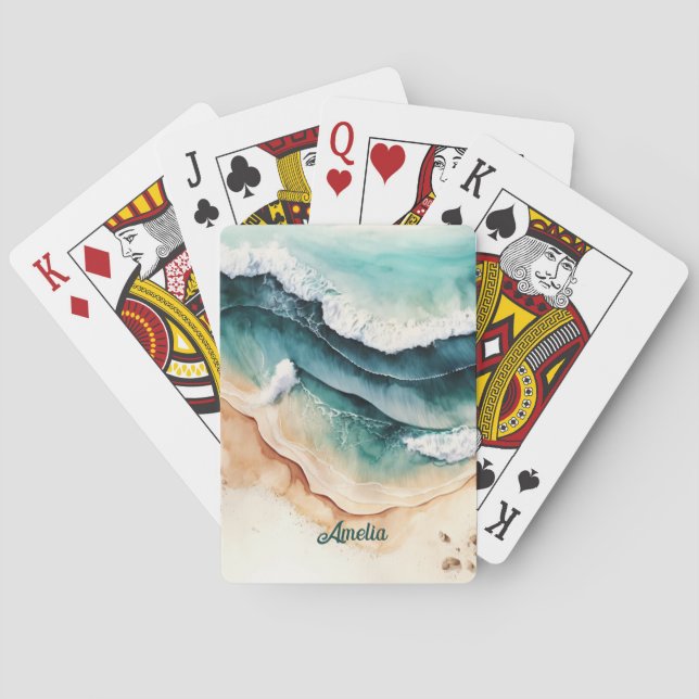 Modern Beach Sea Waves Seaside Sand Poker Cards (Back)