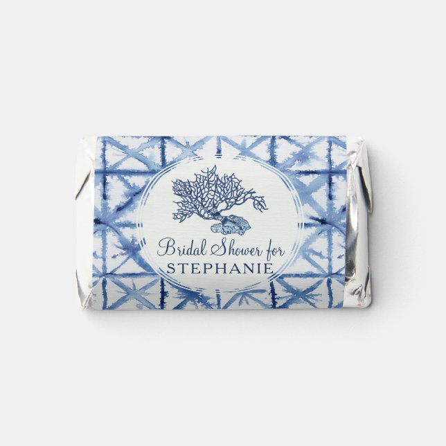 Modern Beach Seashell Blue and White Bridal Shower Hershey's Miniatures (Front)