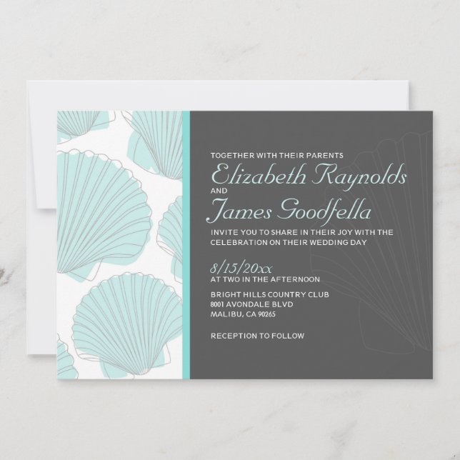 Modern Beach Seashells Destination Wedding Invites (Front)