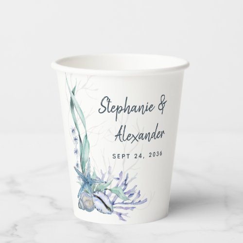 Modern Beach Seashells Wedding Paper Cups