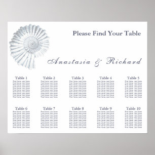 Modern Beach Shell 10 Table Wedding seating Chart