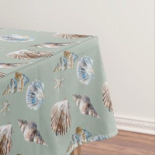 Modern Beach Shells Starfish Sage Green Tablecloth