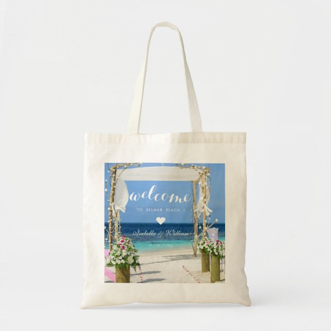 Modern Beach Summer Wedding Welcome Favour Tote Bag (Front)