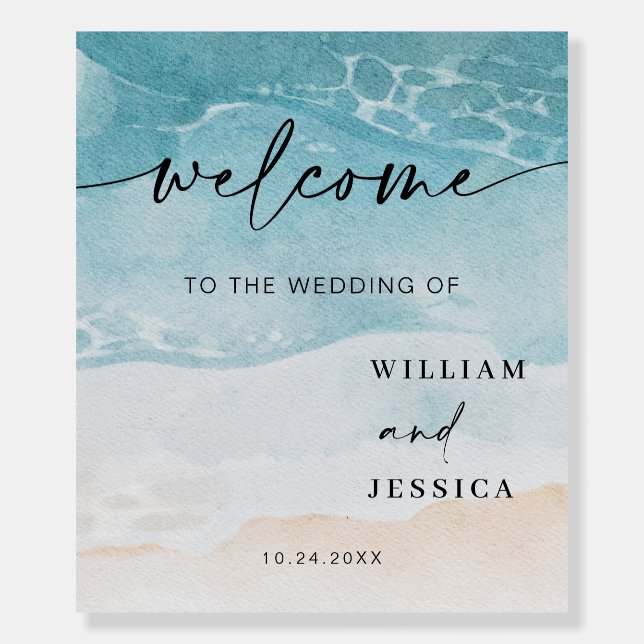 Modern Beach Summer Wedding Welcome Sign (Front)