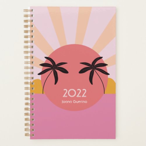 Modern beach sunrise palm tree pink 2023 planner
