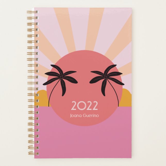 Modern beach sunrise palm tree pink 2027 planner (Front)