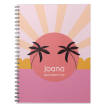 Modern beach sunrise palm tree pink name