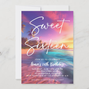 Modern Beach Sunset Sweet 16 Invitation