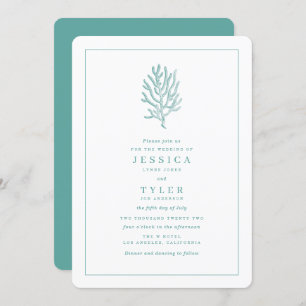 Modern Beach Teal Coral Coastal Wedding Invitation
