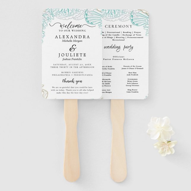 Modern BEACH | Teal Wedding Program Hand Fan (Front and Back)