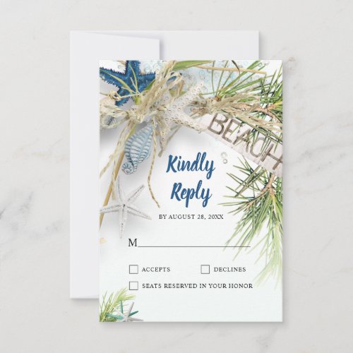 Modern Beach Theme Wedding RSVP Card