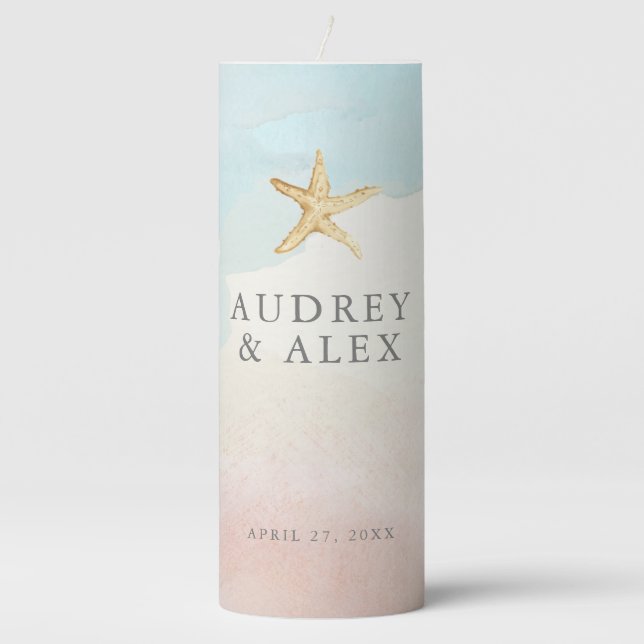 Modern Beach-Themed Wedding Candle (Front)