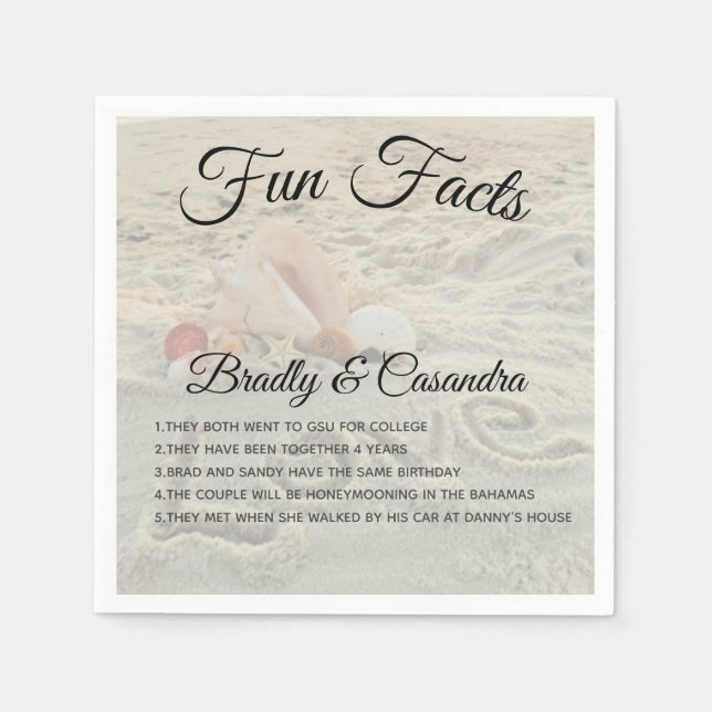 Modern Beach tropical Wedding Fun Fact Napkins (Front)