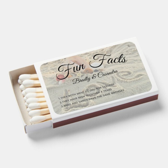 Modern Beach tropical Wedding Fun Fact Napkins Matchboxes (Front Open)