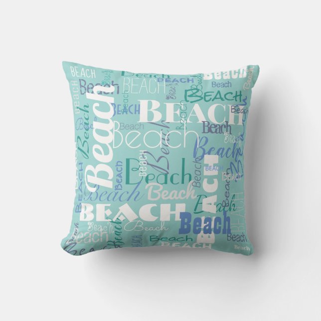 Modern Beach Typography Pattern Tropical Blue Throw Pillow (Front)