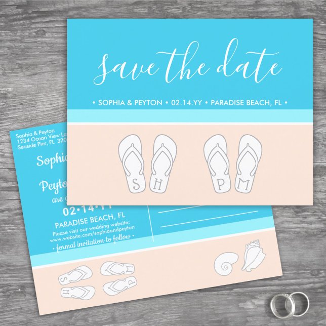 Modern Beach Unique Monogram Wedding Save the Date Announcement Postcard (Creator Uploaded)