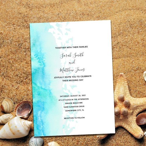 Modern Beach Watercolor Design Wedding Invitation