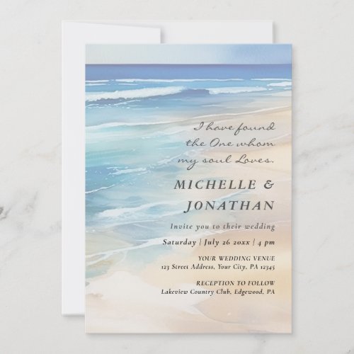 Modern Beach Watercolor Ocean Christian Wedding Invitation