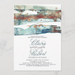 Modern Beach Watercolor Swash Rehearsal Dinner Invitation