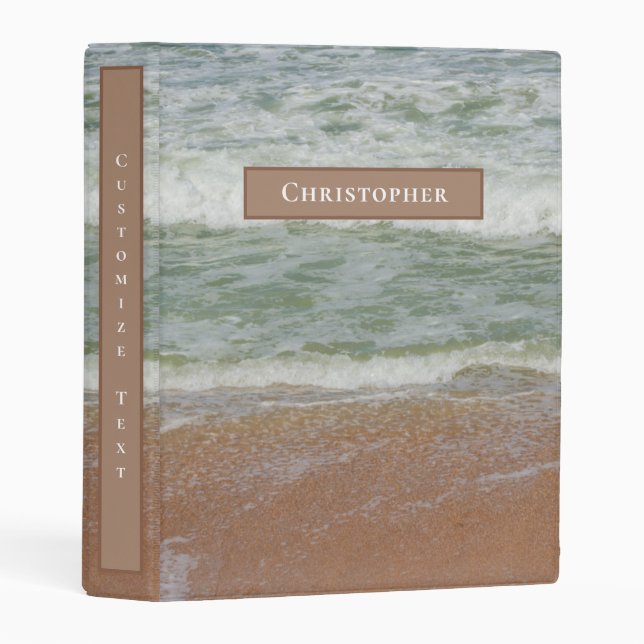 Modern Beach Waves Ocean Coastal Custom Name  Mini Binder (Front/Spine)