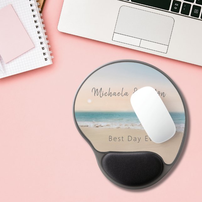 Modern Beach Wedding Best Day Ever Gel Mouse Pad (Creator Uploaded)