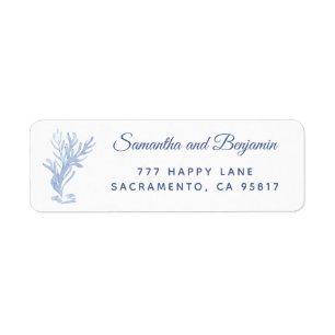 Modern Beach Wedding Blue and White Return Address Label