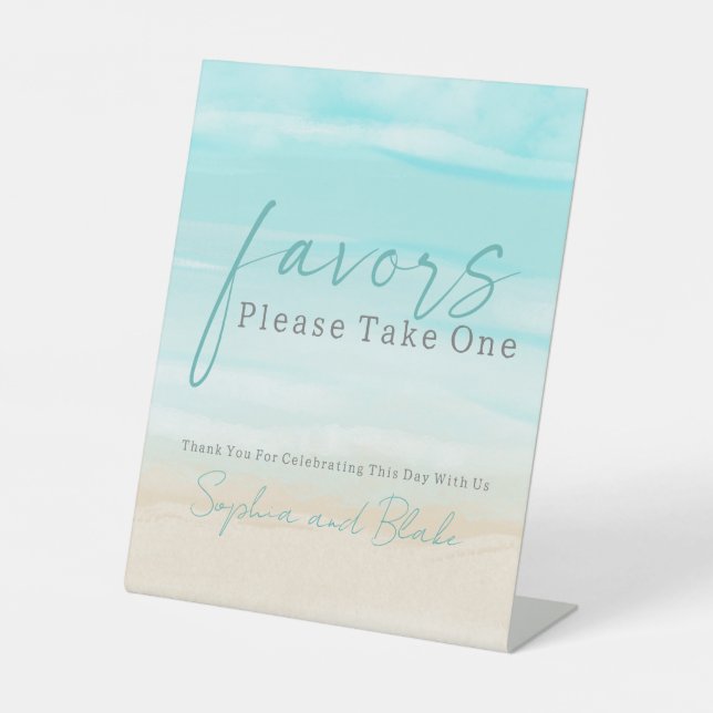 Modern Beach Wedding Favors Pedestal Sign (Front)