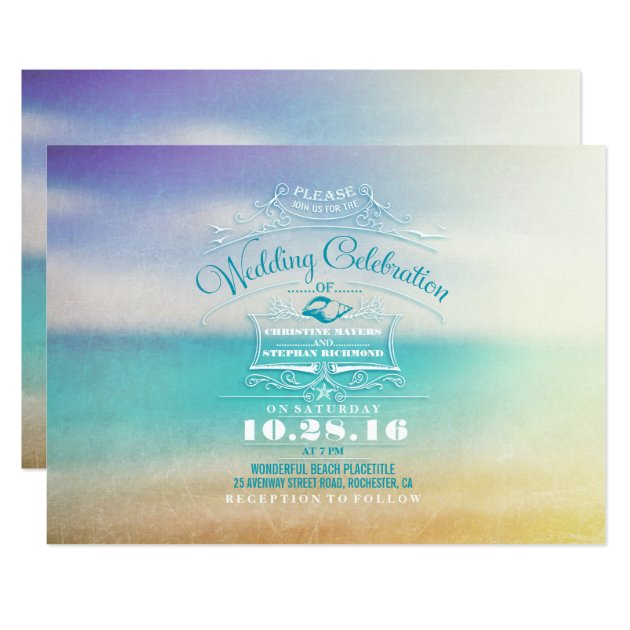 Modern Beach Wedding Invitation- Tropical Blue Sea Card